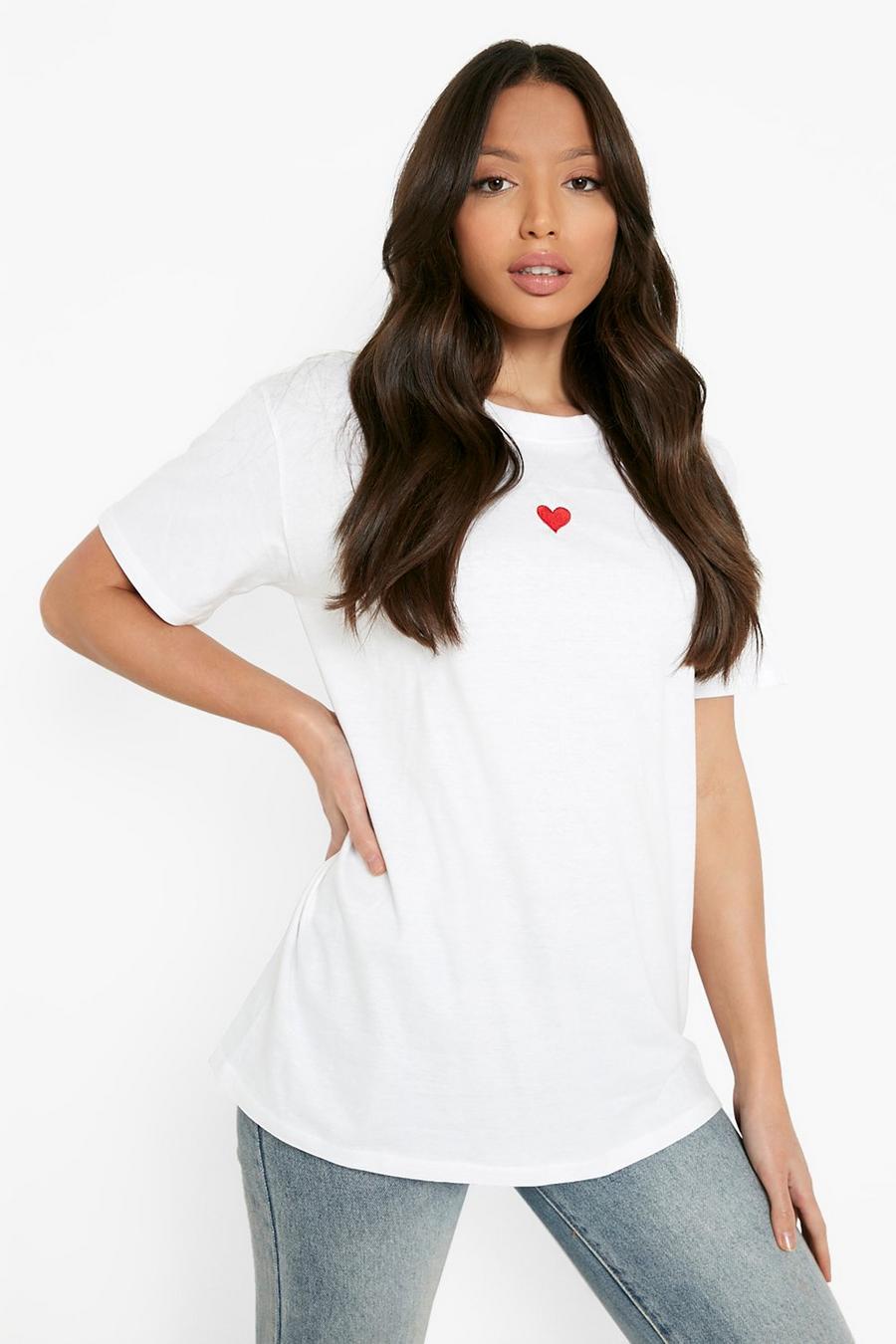 White Tall Valentines Embroidered Heart T-shirt image number 1
