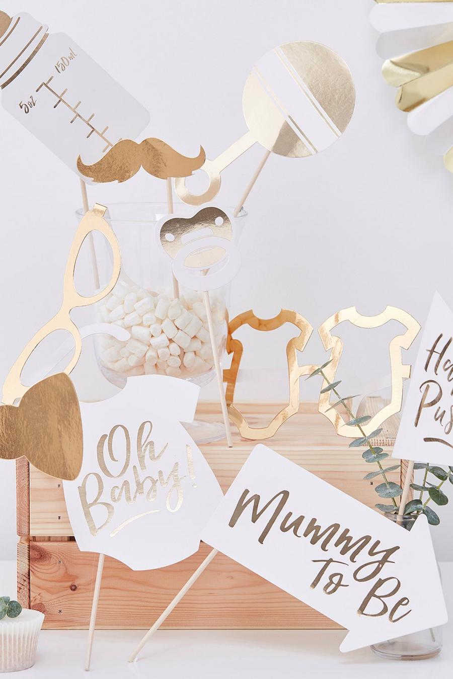 Gold metallic Ginger Ray Oh Baby Photo Booth Props