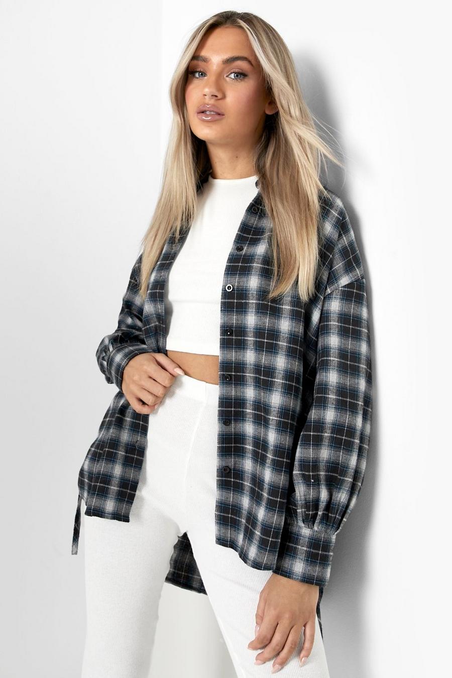 Black Ruched Oversized Checked Shirt image number 1