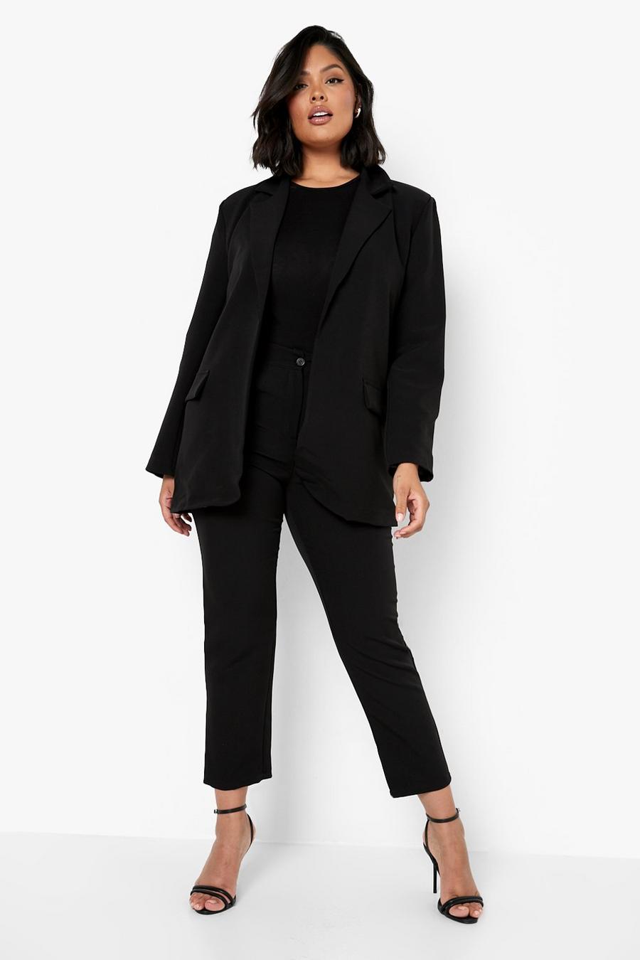 Blazer Plus Size oversize in taglio maschile classico & pantaloni completo, Black image number 1