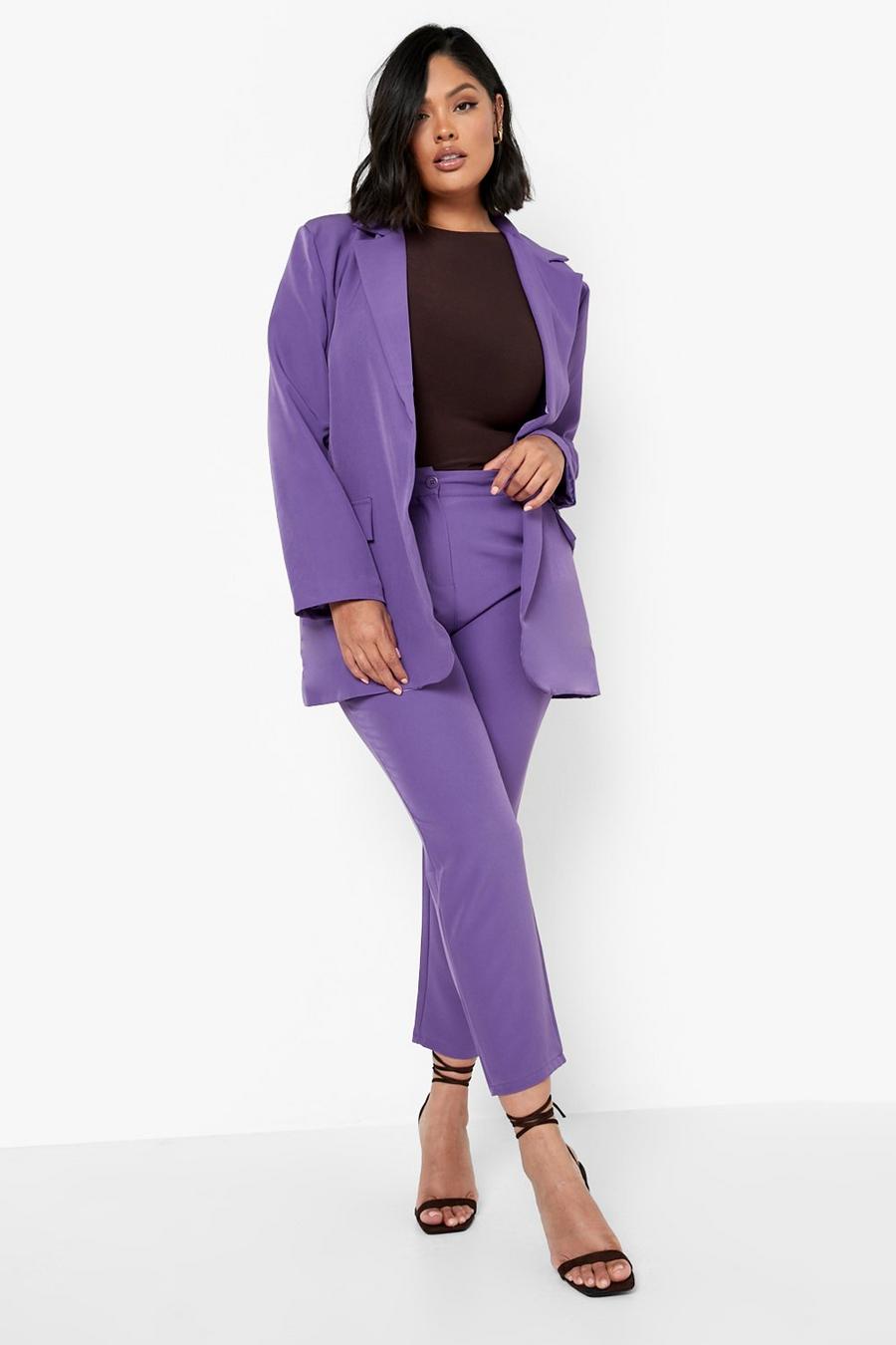 Blazer Plus Size oversize in taglio maschile classico & pantaloni completo, Purple morado