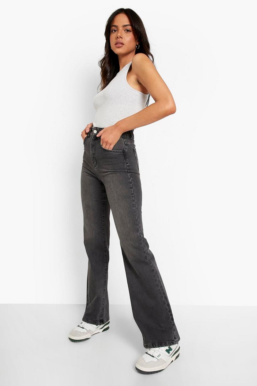 Washed Black High Waisted Flared Jeans image number 1