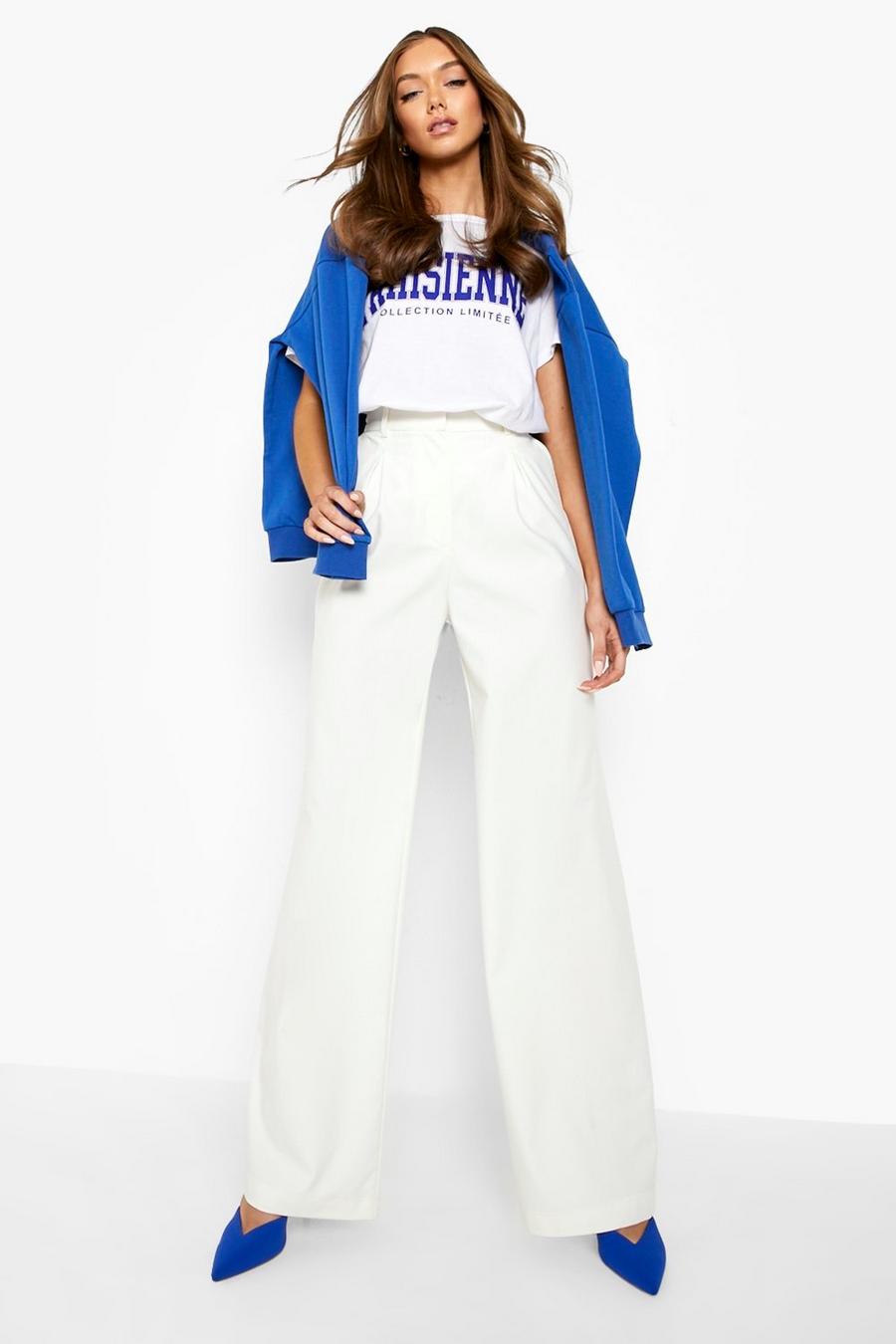 Pantalon large à détails pincés, Off white blanc