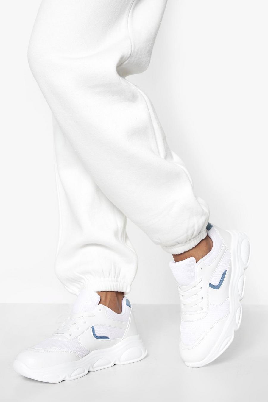 Zapatillas deportivas gruesas con panel en contraste, White blanco