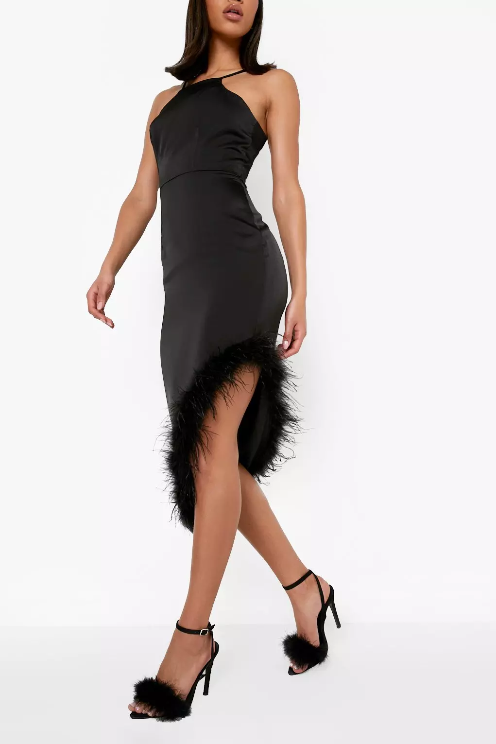 Feather hem 2024 midi dress