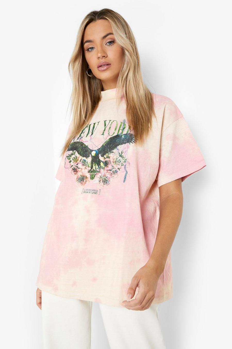 Pink Tie Dye Graphic Oversized T-shirt image number 1