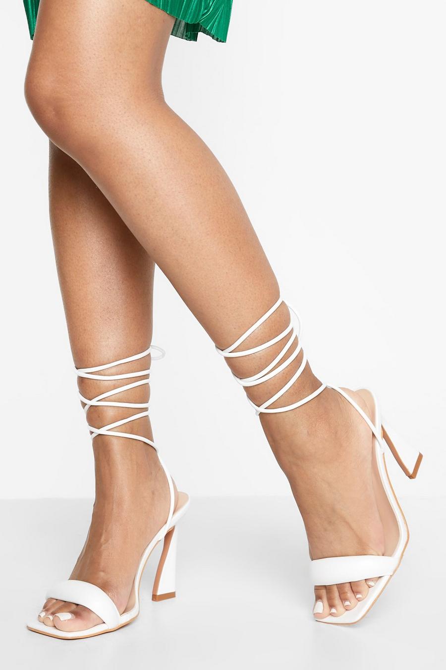 White Wide Fit Lace Up Padded Detail Strap Heel image number 1