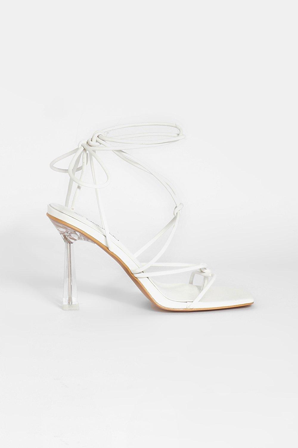 white heels with clear strap