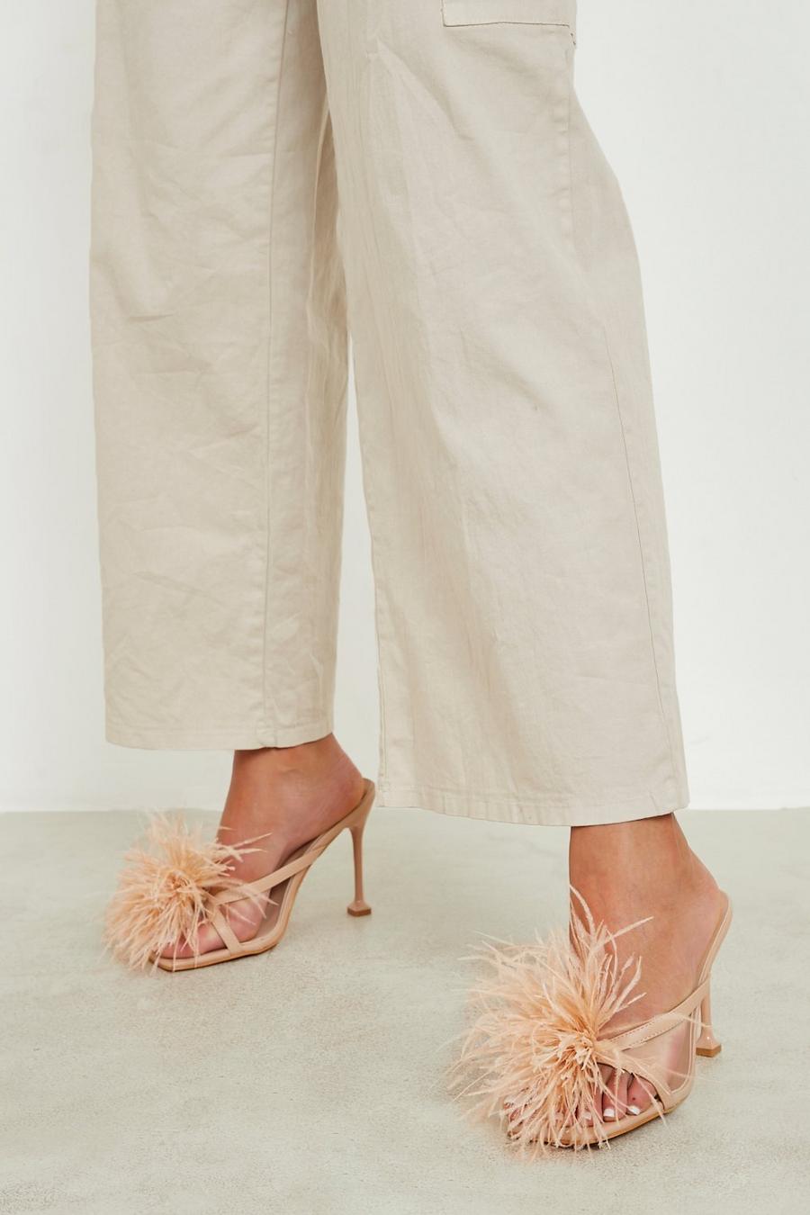 Nude Wide Fit Feather Heeled Mule image number 1
