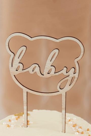 Ginger Ray Baby Bear Shaped Wooden Cake Topper neutral