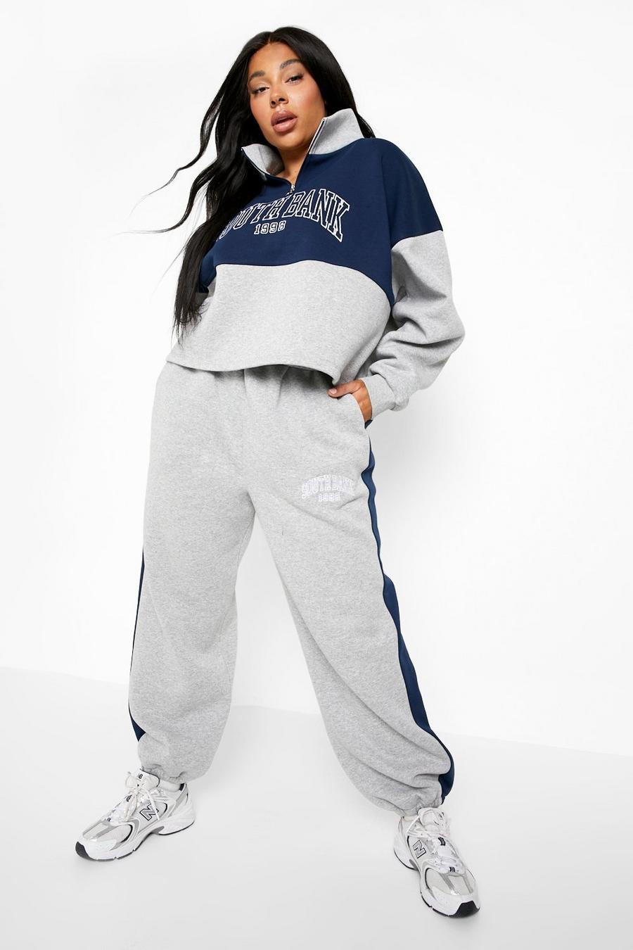 Grey marl Plus Recycled Color Block Varsity Tracksuit image number 1