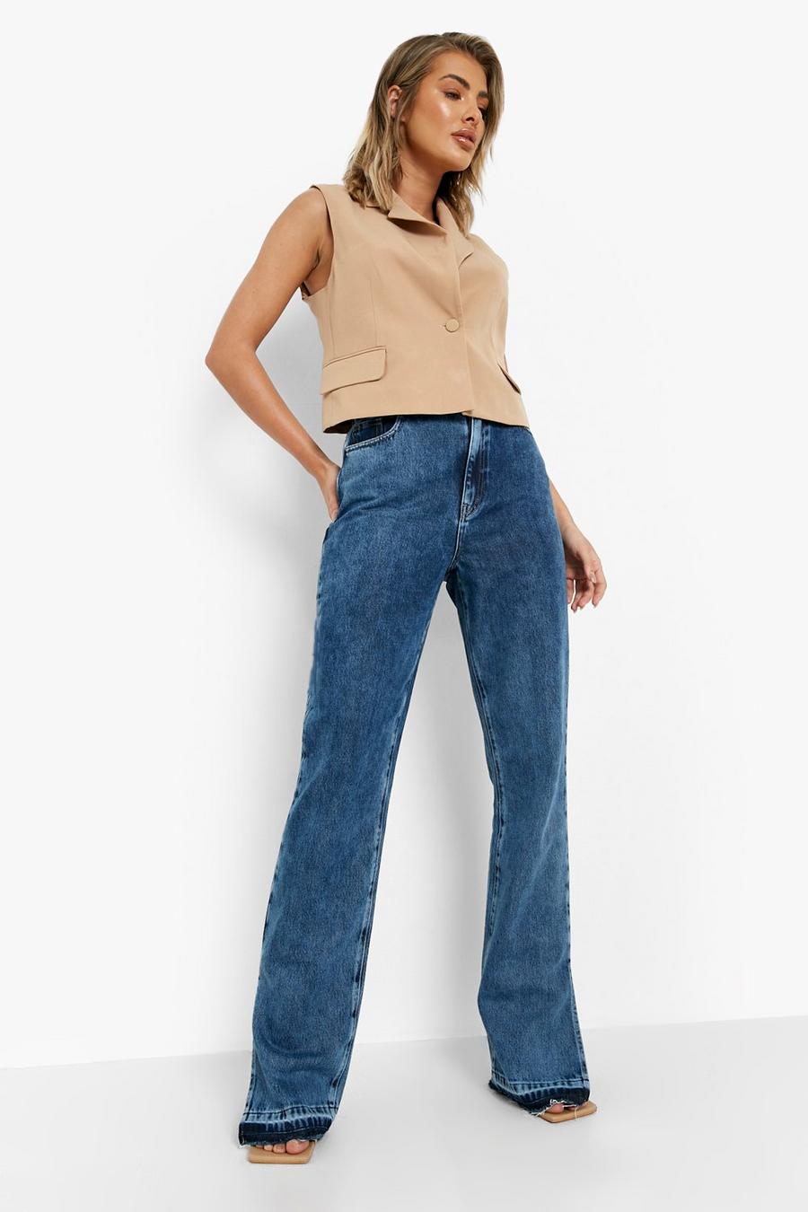 Mid wash ג'ינס מתרחב עם מכפלת נמוכה ושסע ברגל image number 1