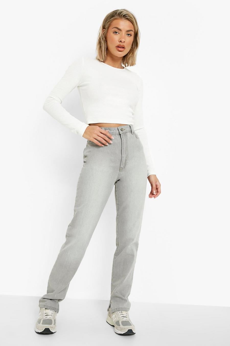 Slim-Fit Jeans mit geteiltem Saum, Light grey image number 1