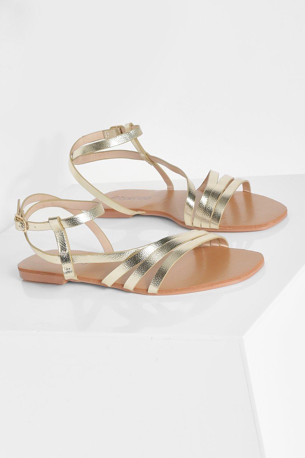 Gold flat best sale sandals wide fit