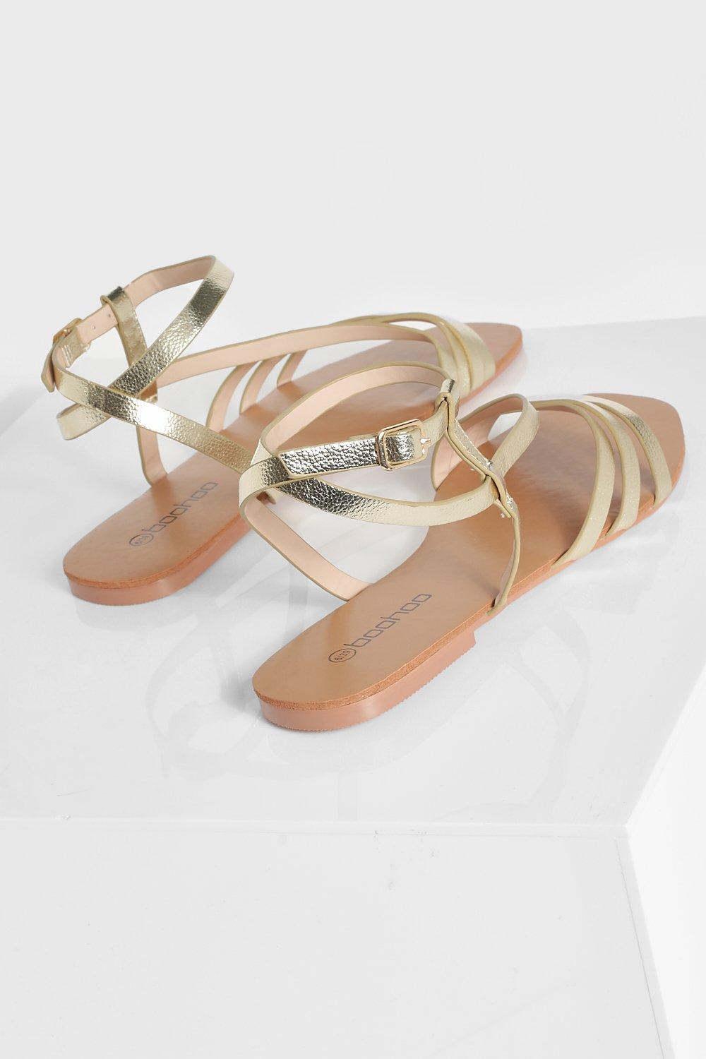 Wide Width Caged Detail Tie Up Flat Sandals
