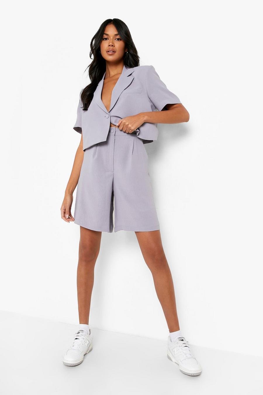 Grey Premium Textured Linen Look City Shorts image number 1
