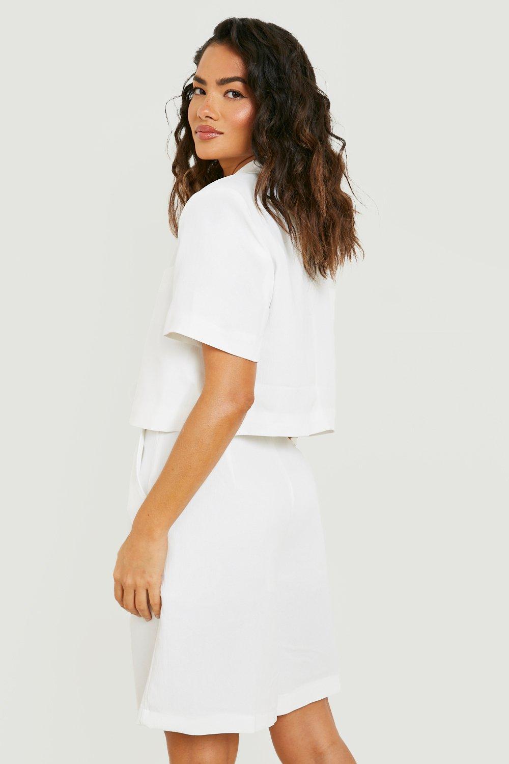 White Linen Look Textured Oversized Floaty Shorts