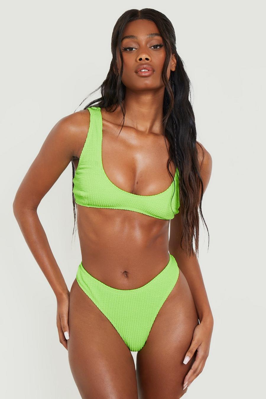 Slip bikini a tanga effetto goffrato, Lime image number 1