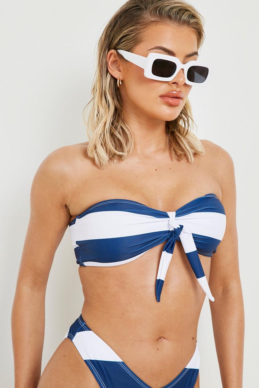 Top bikini a fascia con motivi nautici e laccetti, Navy image number 1
