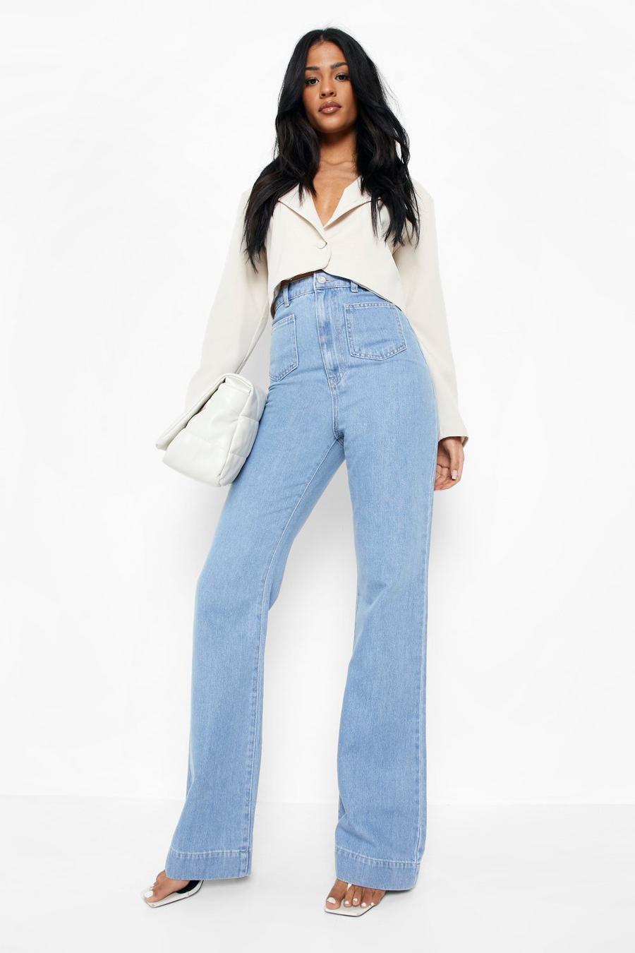 דהוי קלות ג'ינס בגזרה ישרה עם כיס, לנשים גבוהות image number 1