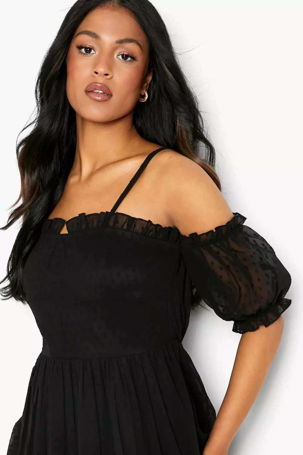 Black dobby mesh ruffle skater dress hotsell