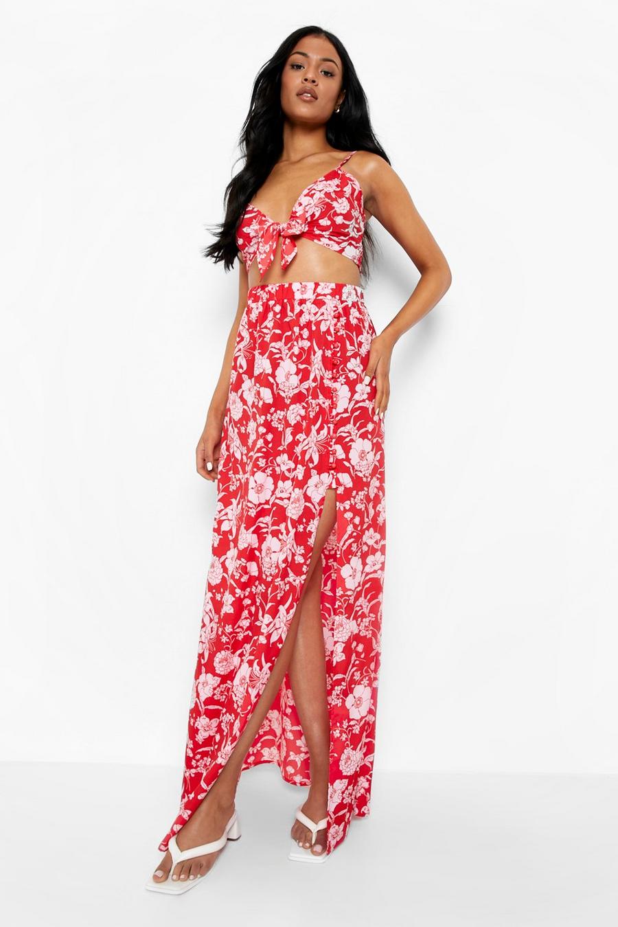 Pink Tall Tie Front Top & Maxi Skirt Floral Co-Ord image number 1