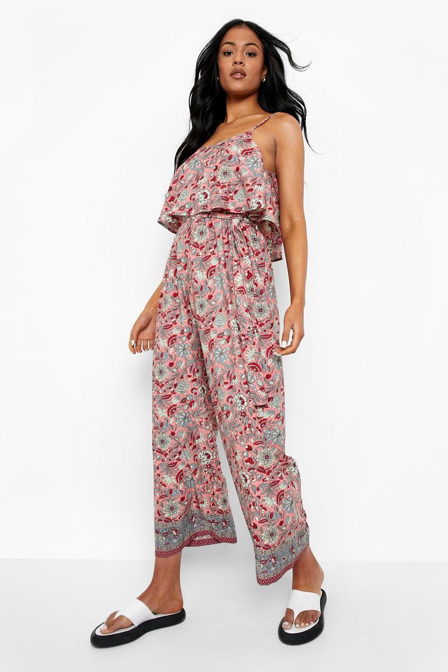 Pink Tall Paisley Belted Paisley Jumpsuit image number 1