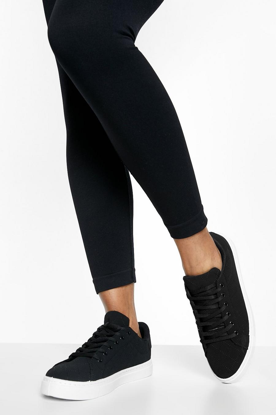 Black Quilted Lace Up Trainer
