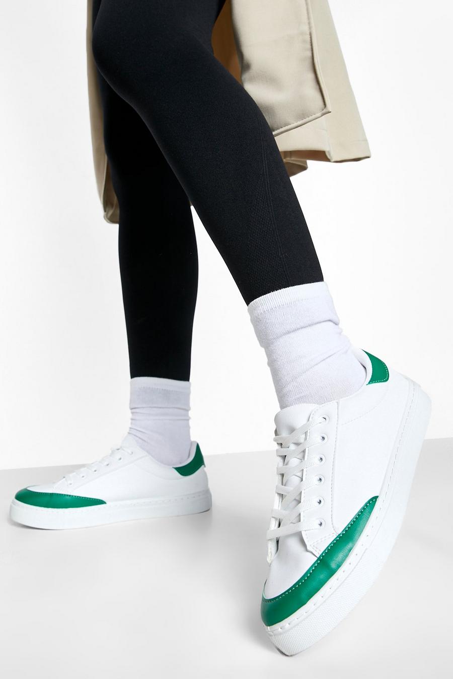 White Colored Panel Lace Up Sneakers image number 1