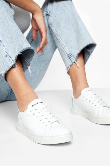 White Iridescent Back Detail Woman Lace Up Sneakers