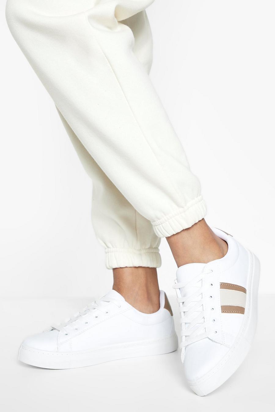 White Contrast Stripe Lace Up Sneakers image number 1