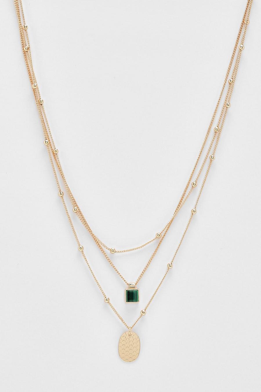 Gold Hammered Oval Pendant Necklace  image number 1