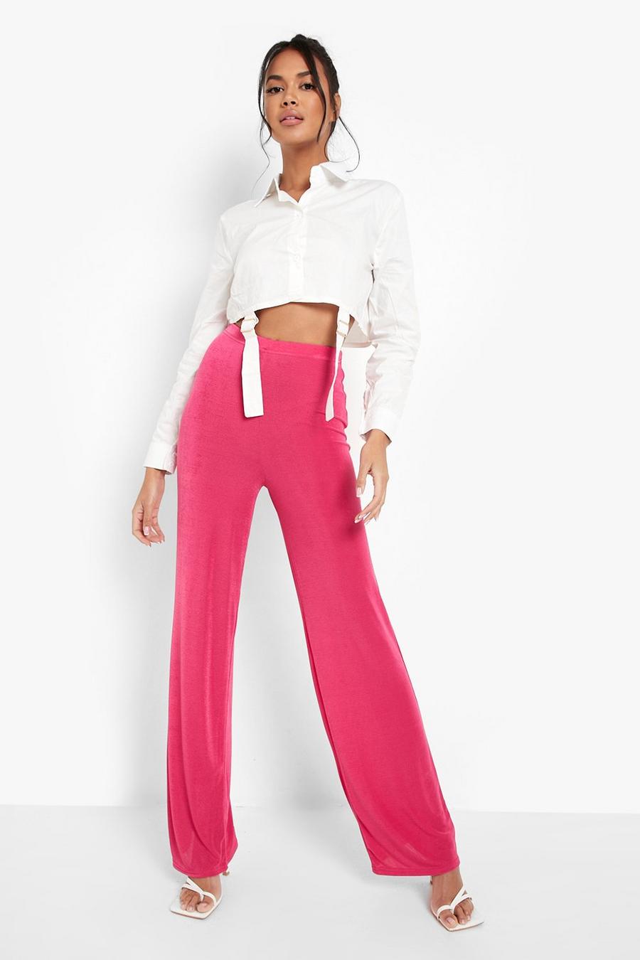 Pantaloni dritti seducenti in fibre riciclate con trama in rilievo, Pink rosa