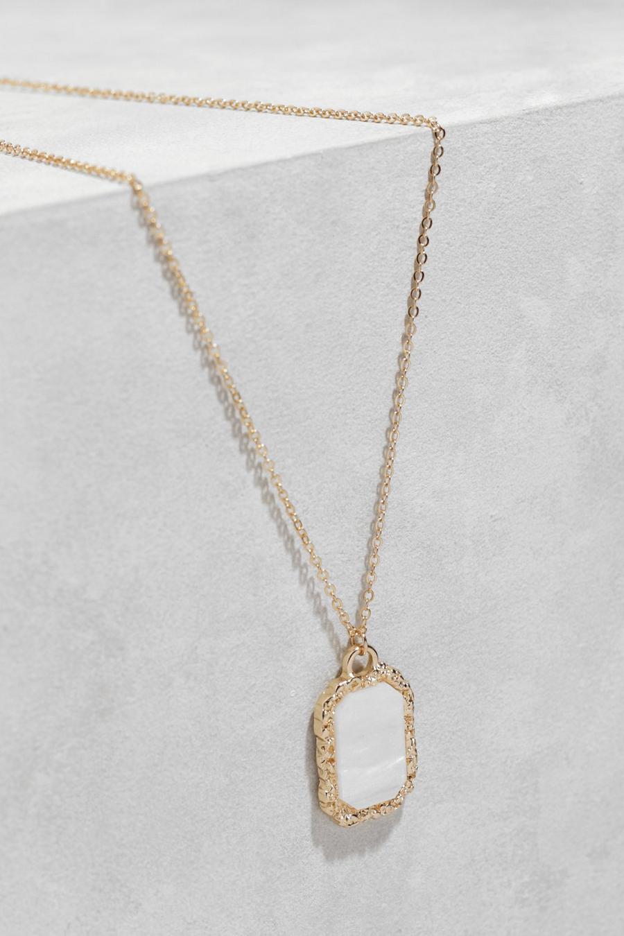 Gold Textured Pearl Stone Necklace 