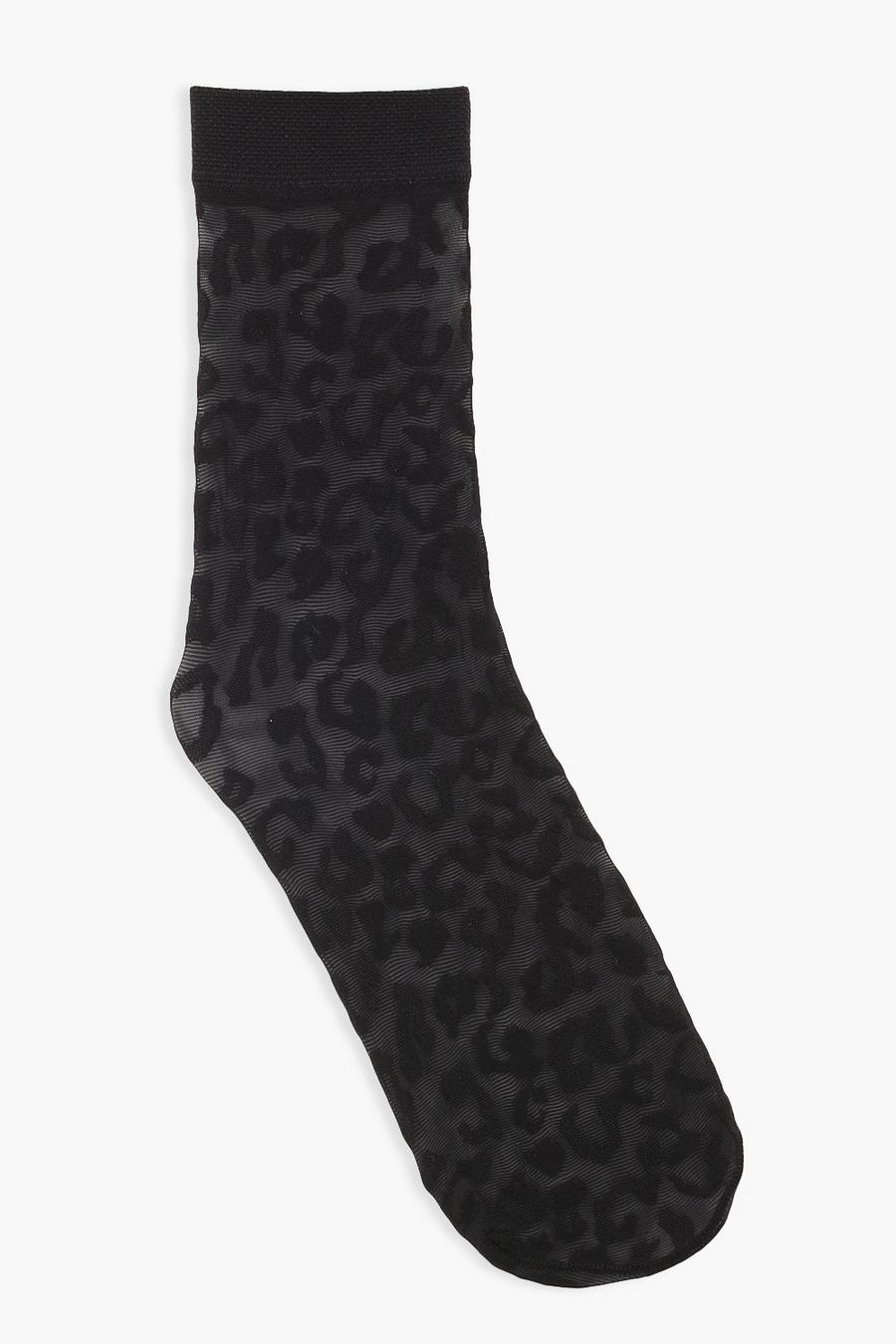 Black noir Doorschijnende Luipaardprint Sokken image number 1