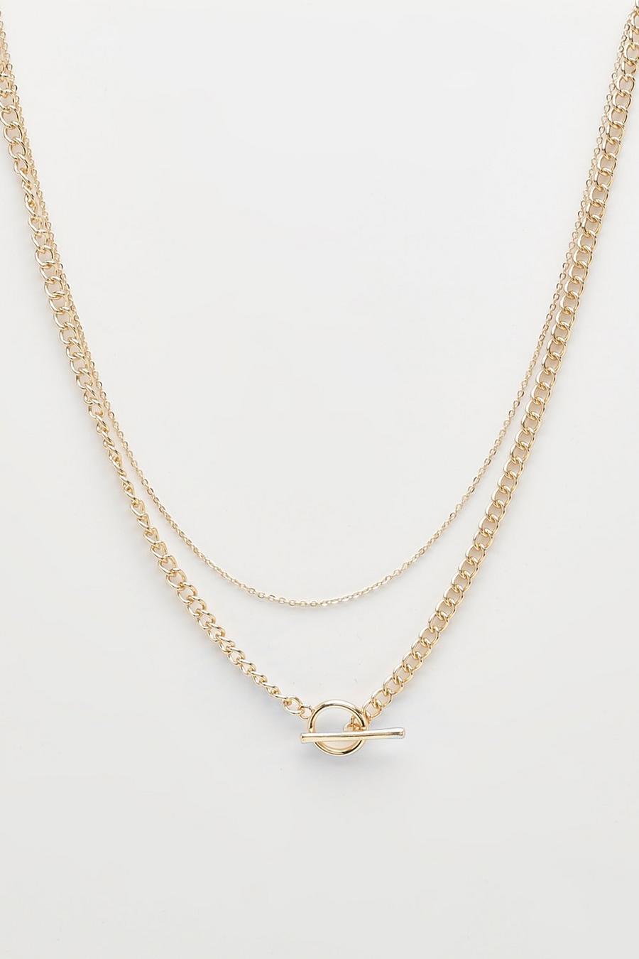 Gold Chain Link T-bar Necklace