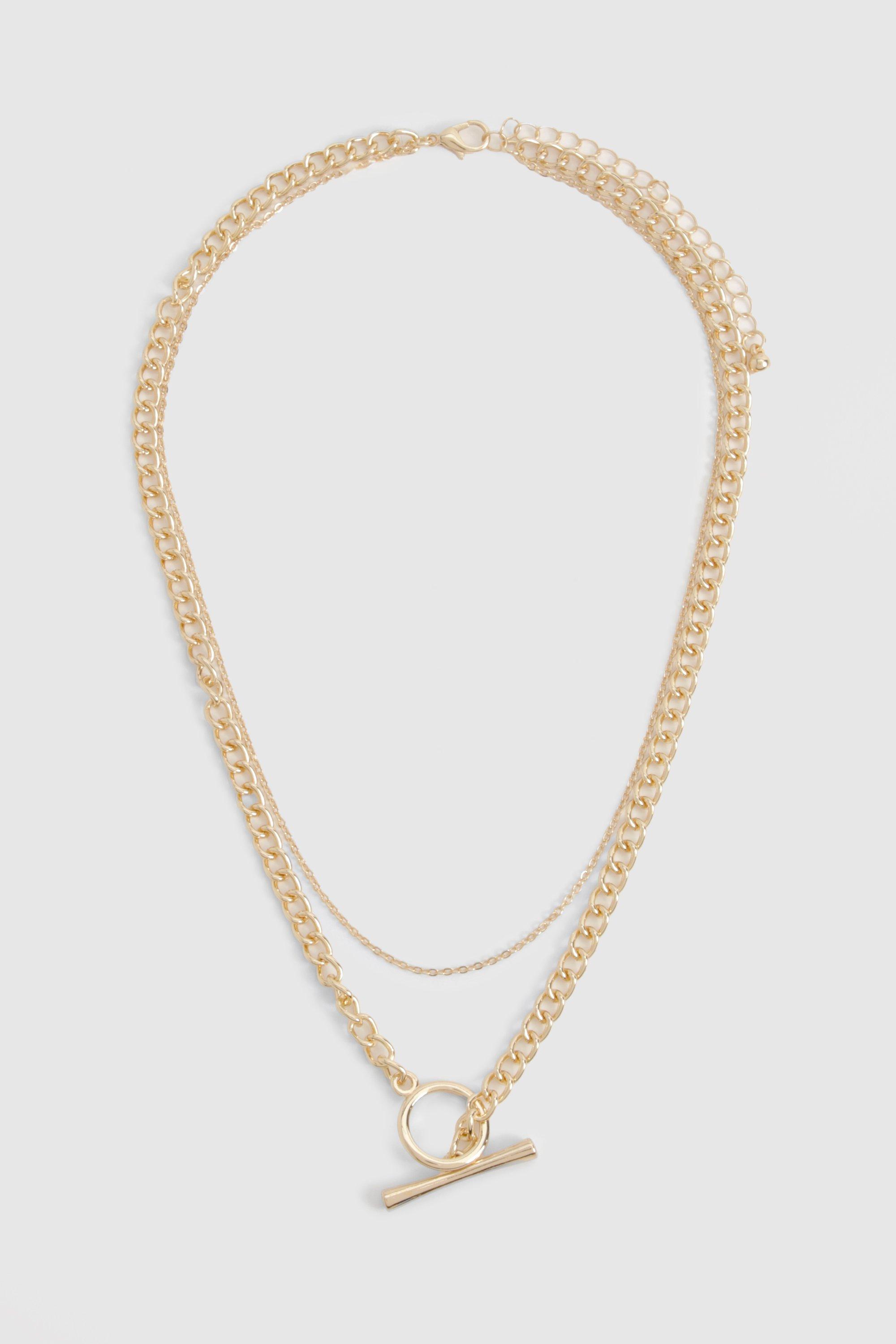 Boohoo Women s Gold Chain Link T bar Necklace Gold