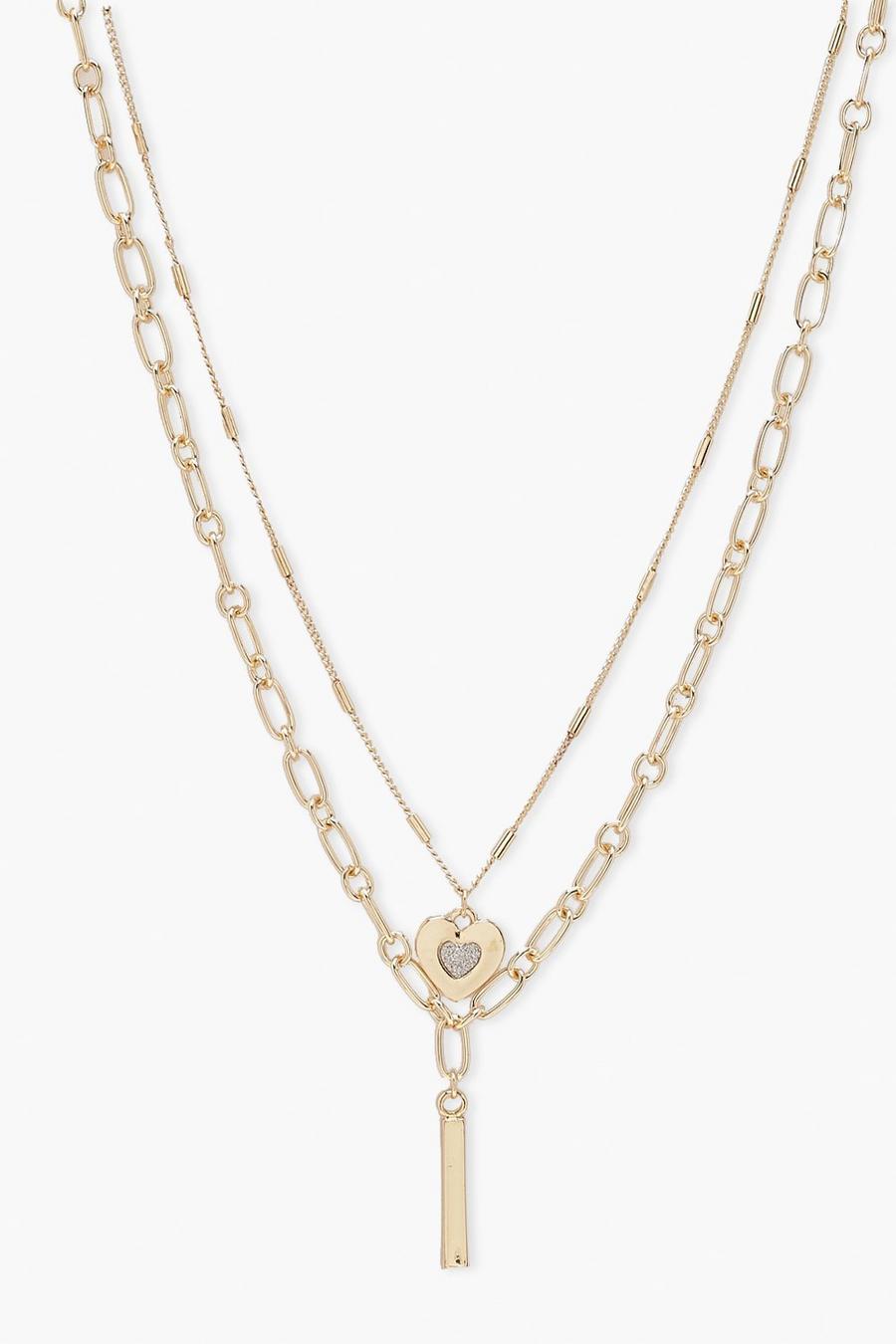 Gold Chain Link Heart Pendant Necklace
