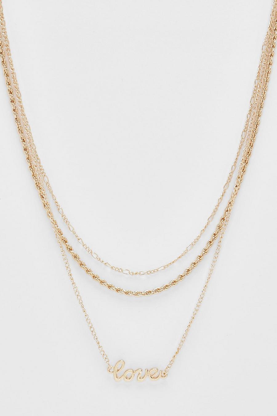 Gold Triple Layered Love Necklace 