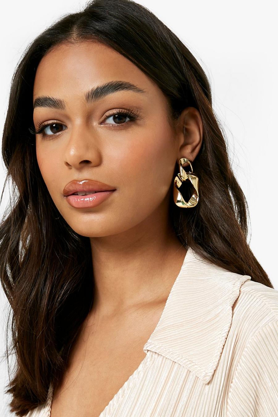 Gold Twisted Drop Earrings image number 1