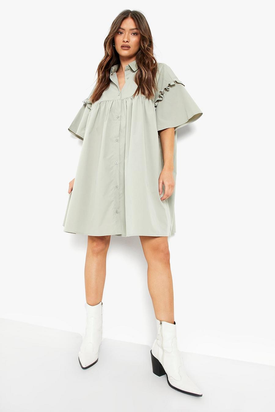 Sage Tall Puff Sleeve Button Through Smock Mini Dress image number 1
