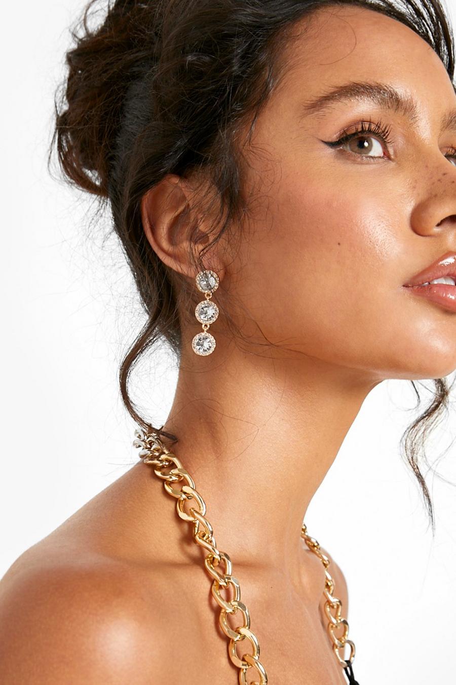 Gold metálicos Diamante Drop Circle Earrings 