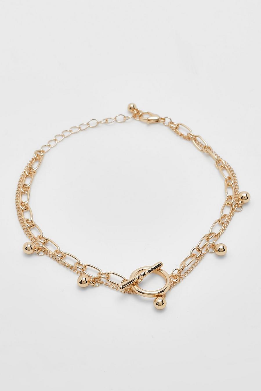 Gold Double Chain T-bar Anklet  image number 1
