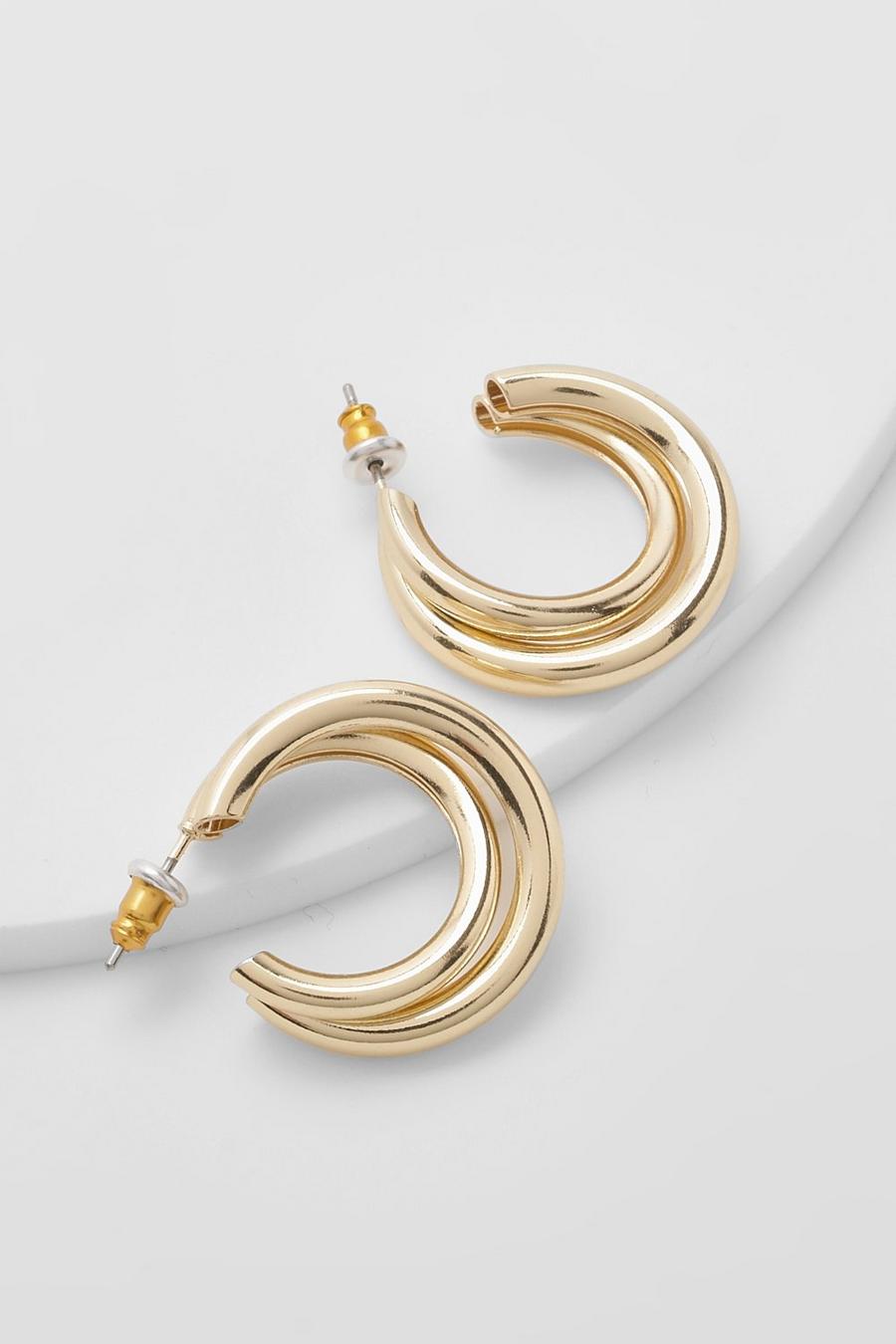 Gold Chunky Tubular Hoop Earrings image number 1