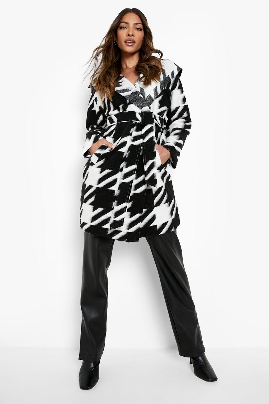 Black Oversized Dogtooth Waterfall Coat image number 1
