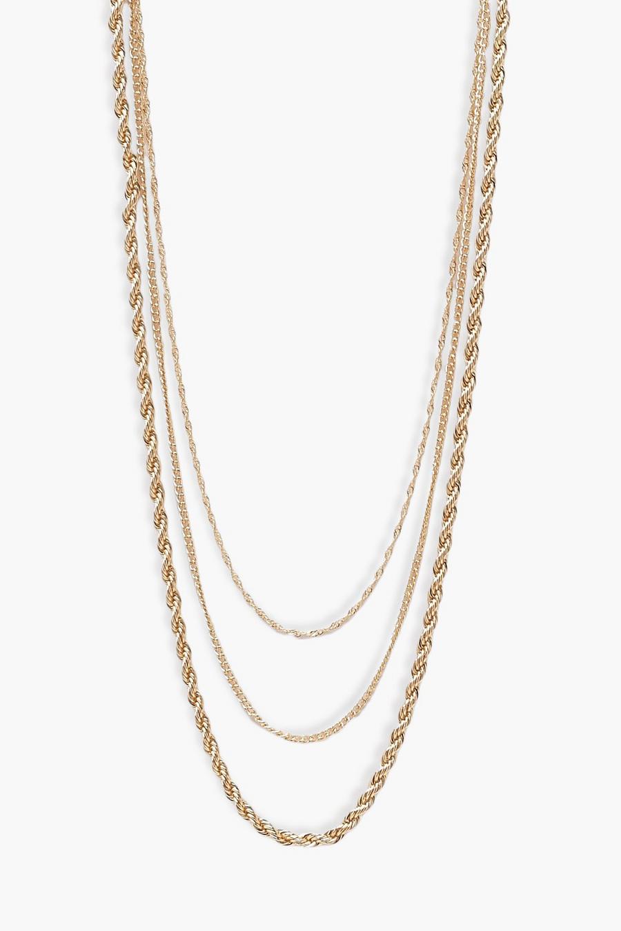 Gold Triple Rope Twist Chain Necklaces 