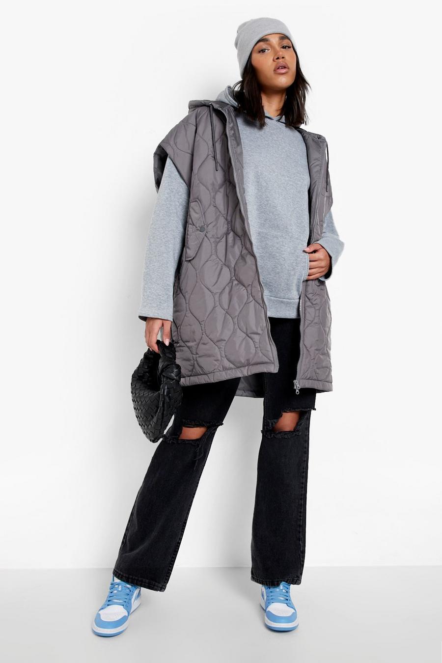 Charcoal grey Oversized Onion Quilt Gilet