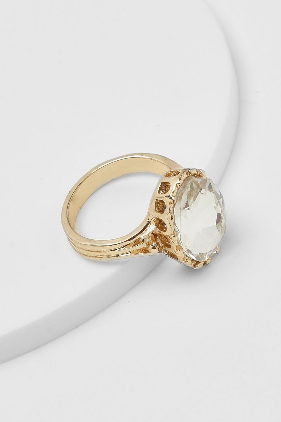 Klobiger silberner Strass-Ring, Gold metallic
