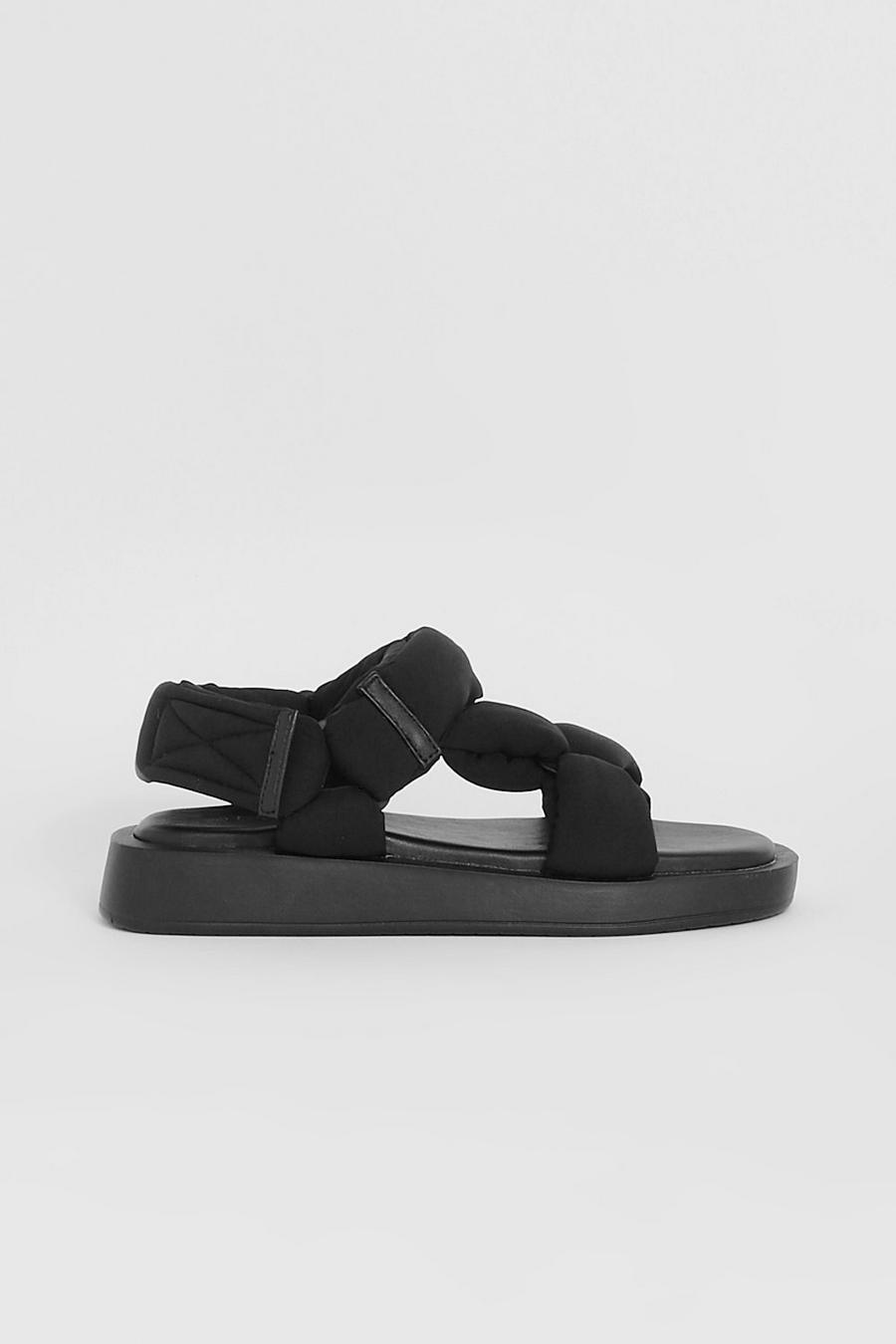 Black Wide Fit Chunky Padded Strap Flatform Sandal