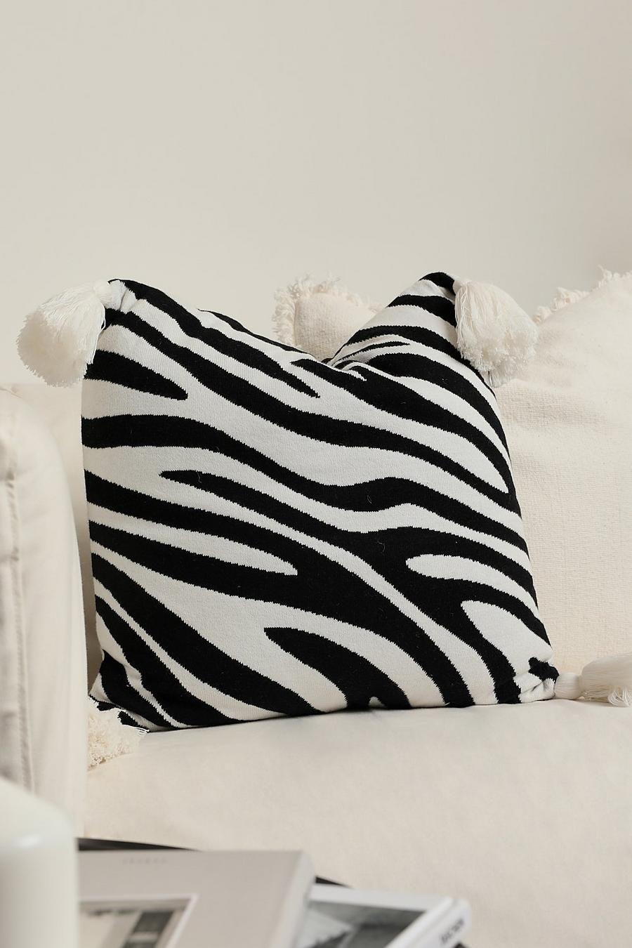 Black Zebra Tassel Fine Knit Cushion